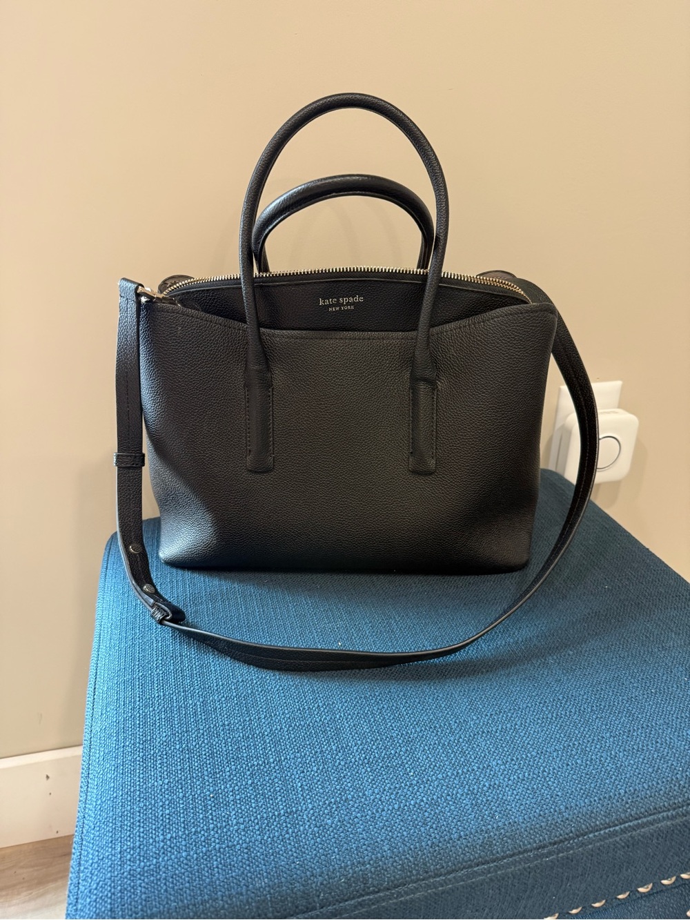 kate spade Black Pebbled Leather Satchel with Detachable Strap
